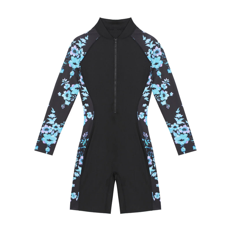 Womens Long Sleeve Zipper Swimsuit Rash Guards Swimming Diving Jumpsuit Surfing Bodysuit Beachwear Swimwear Wetsuit Bathing Suit