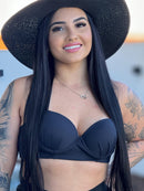 Biquíni Com Bojo e Calcinha Larga Fio Dupla Preto